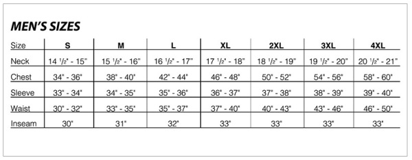 Isolation Pullover Size Chart